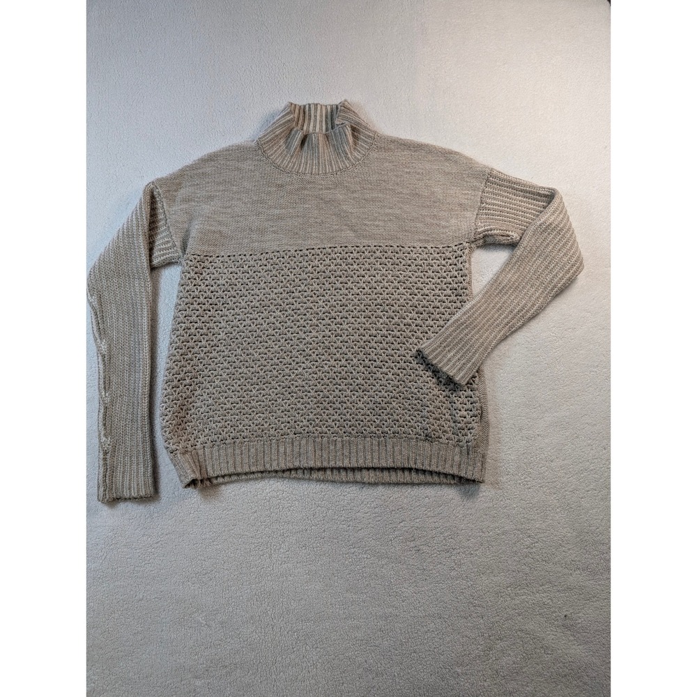 Toad&Co Womens Merino Wool Mock Neck Sweater Oatmeal Heather Mixed Knit Medium
